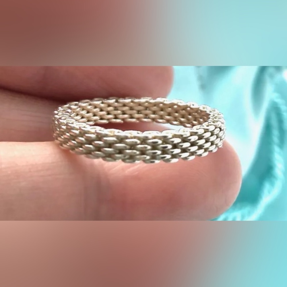 AUTHENTIC Tiffany & Co Somerset firm thin mesh ring in Sterling Silver Size 6